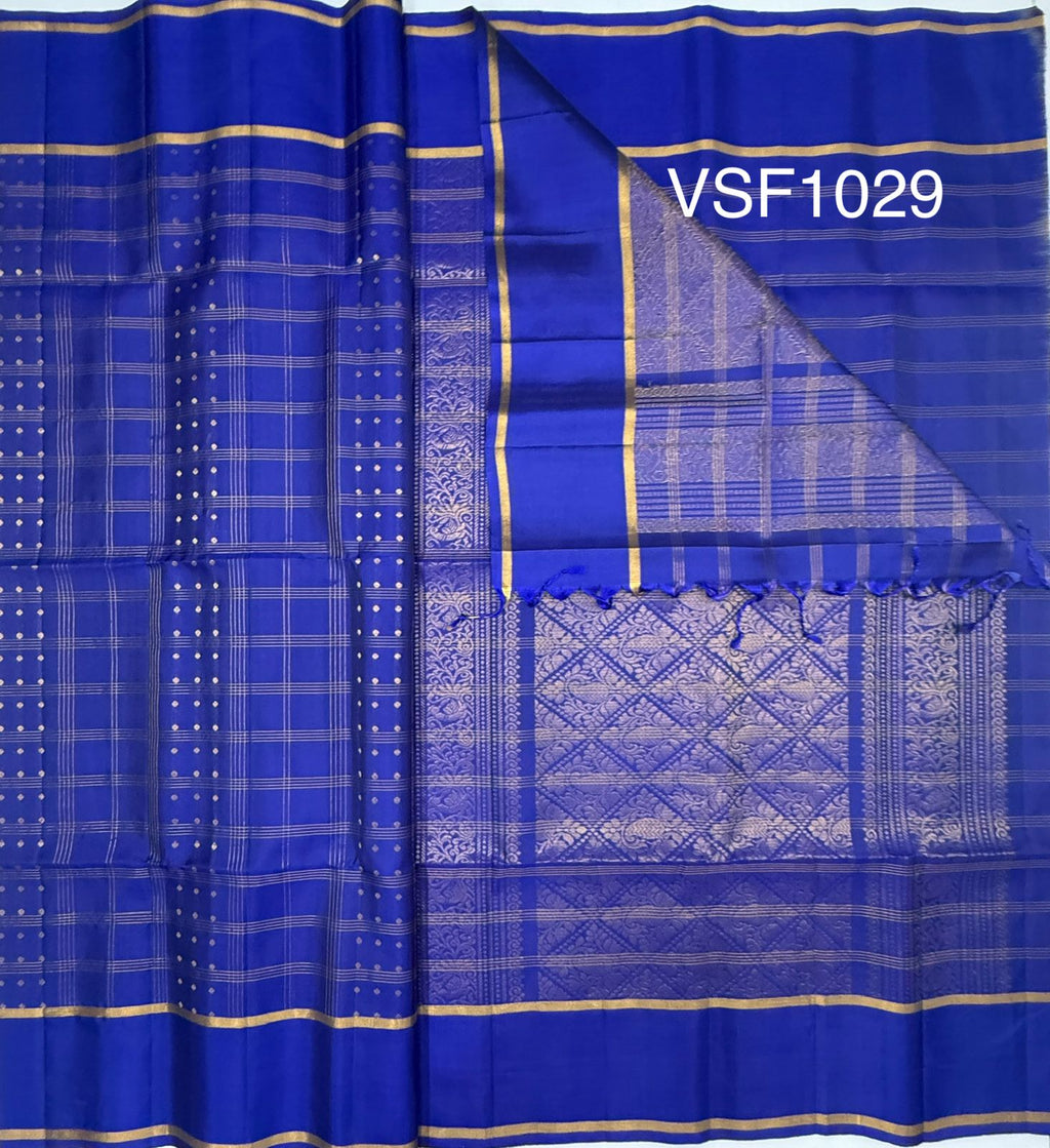 VSF1029 - royal blue color body , pallu,blouse - Pure silk saree