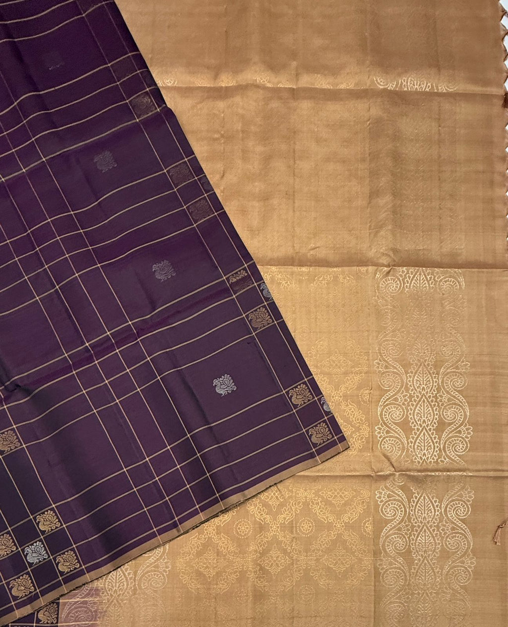 VSF1030 - wine color body &amp; biscuit brown color pallu,blouse - Pure silk saree