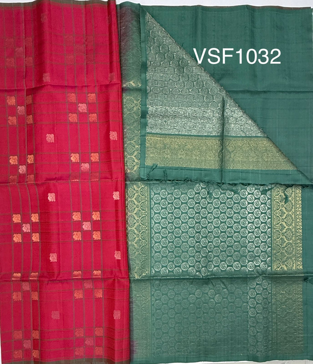 VSF1032 - pink color body &amp; pastel green color pallu,blouse - Pure silk saree