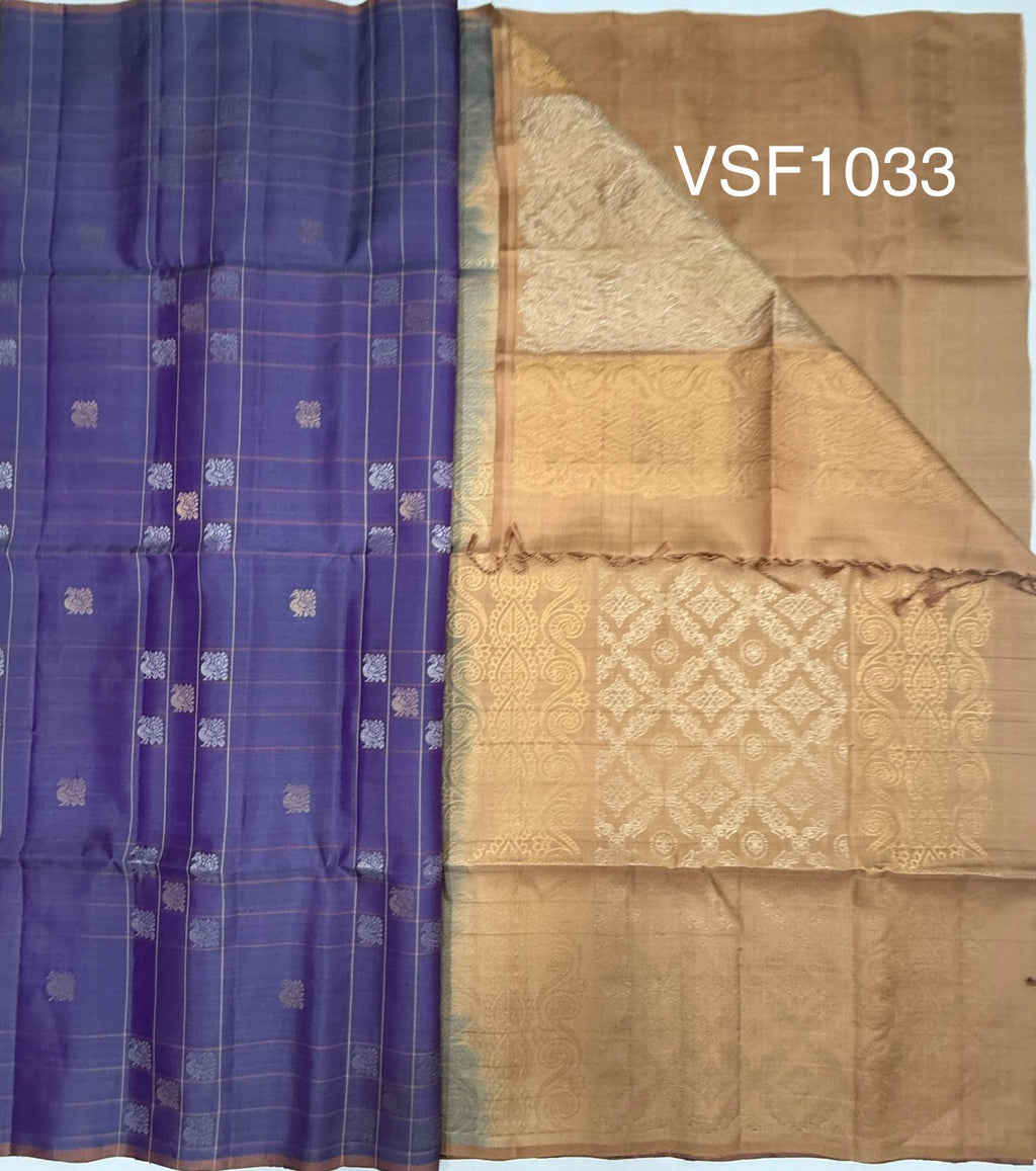 VSF1033 - dark lavender color body &amp; biscuit brown color pallu,blouse - Pure silk saree