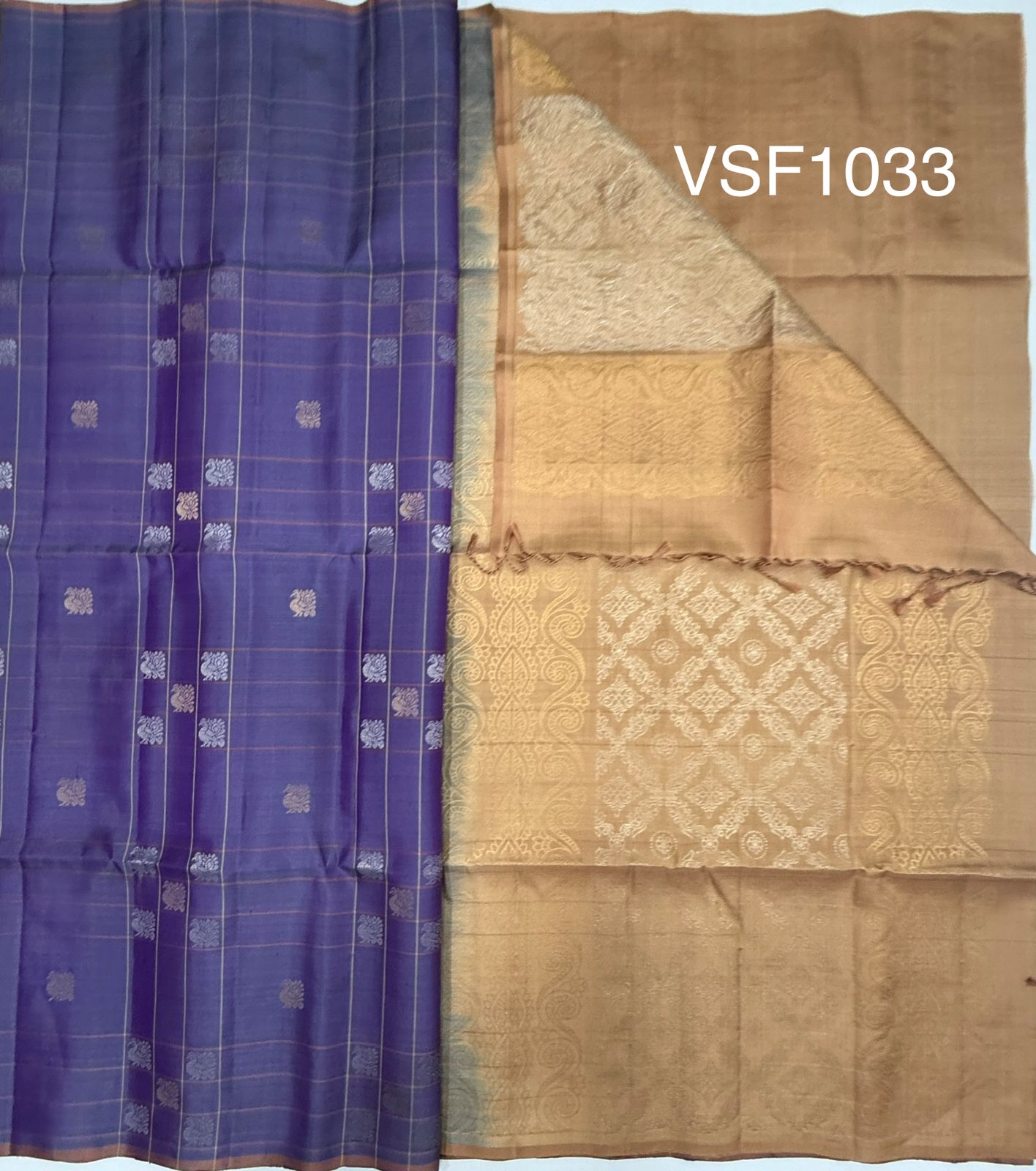 VSF1033 - dark lavender color body &amp; biscuit brown color pallu,blouse - Pure silk saree