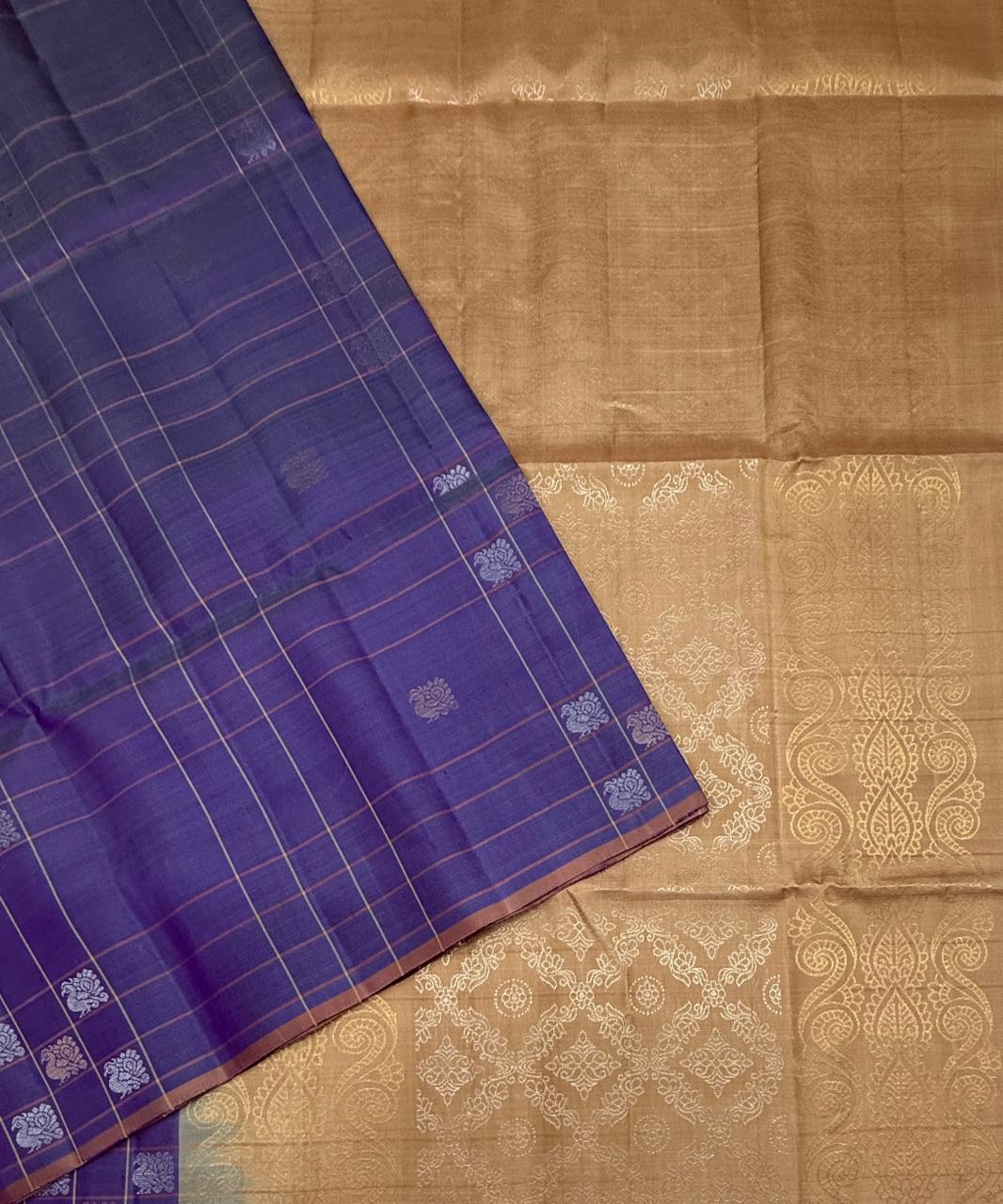 VSF1033 - dark lavender color body &amp; biscuit brown color pallu,blouse - Pure silk saree
