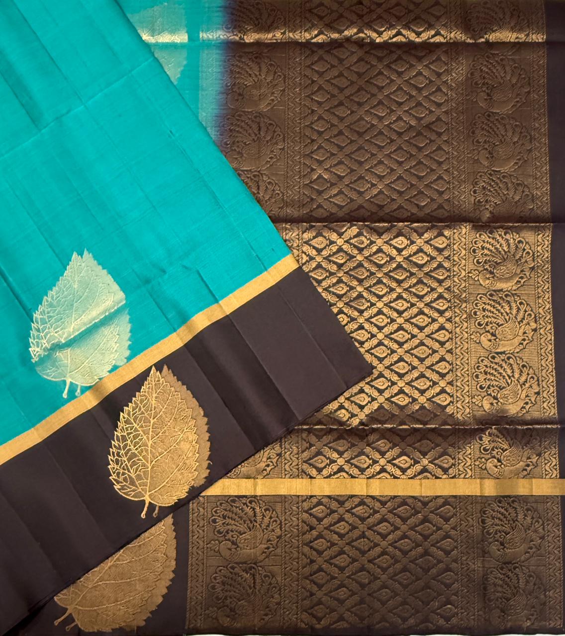 VSBP98 - peacock green color body & coffee brown color pallu,blouse - Pure silk saree