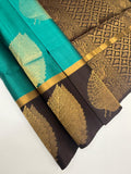 VSBP98 - peacock green color body & coffee brown color pallu,blouse - Pure silk saree