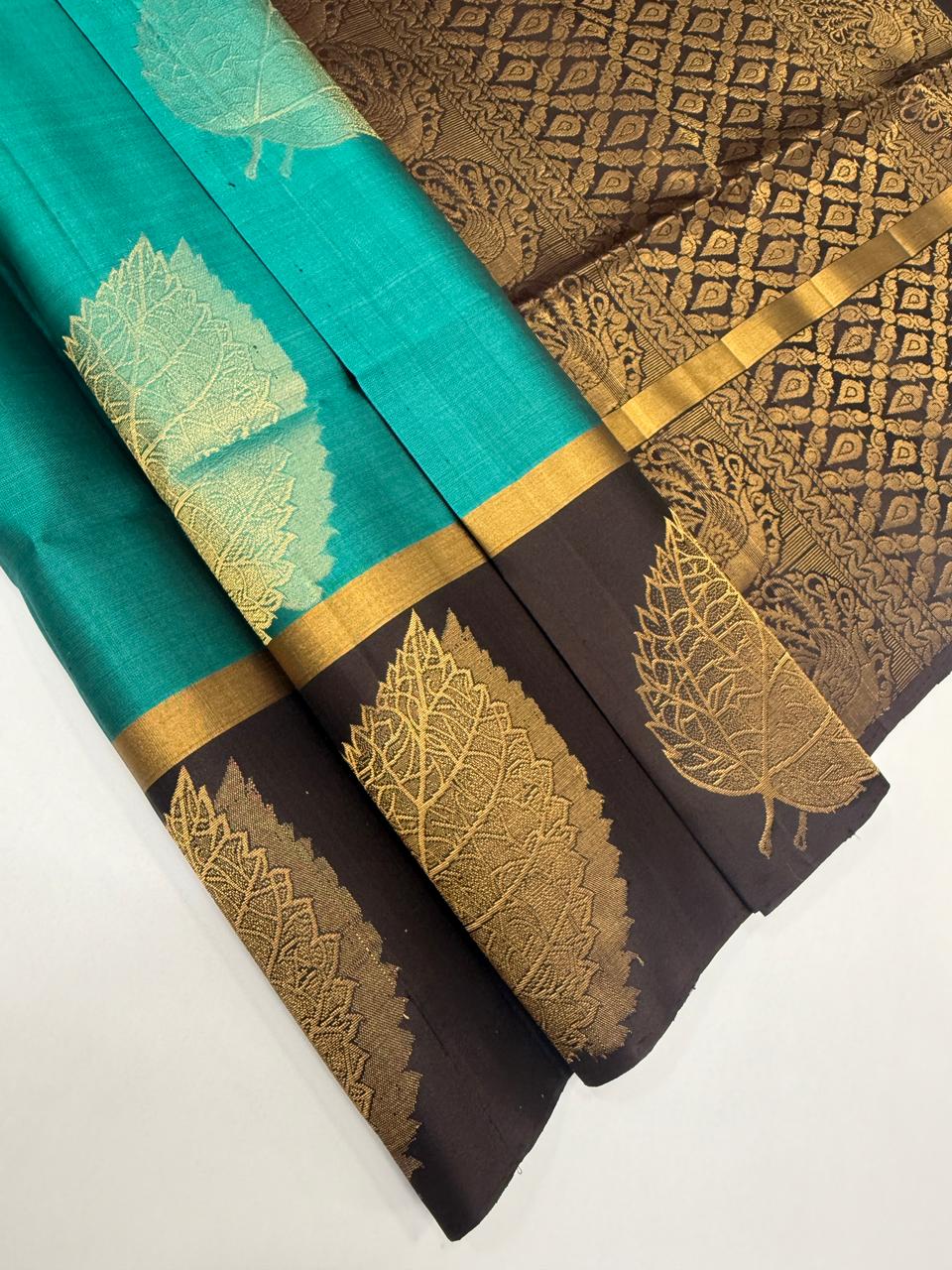 VSBP98 - peacock green color body & coffee brown color pallu,blouse - Pure silk saree