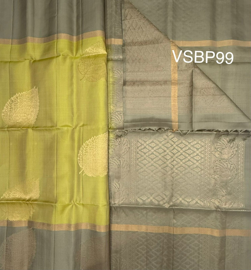VSBP99 - yellowish green color body & pastel green color pallu,blouse - Pure silk saree