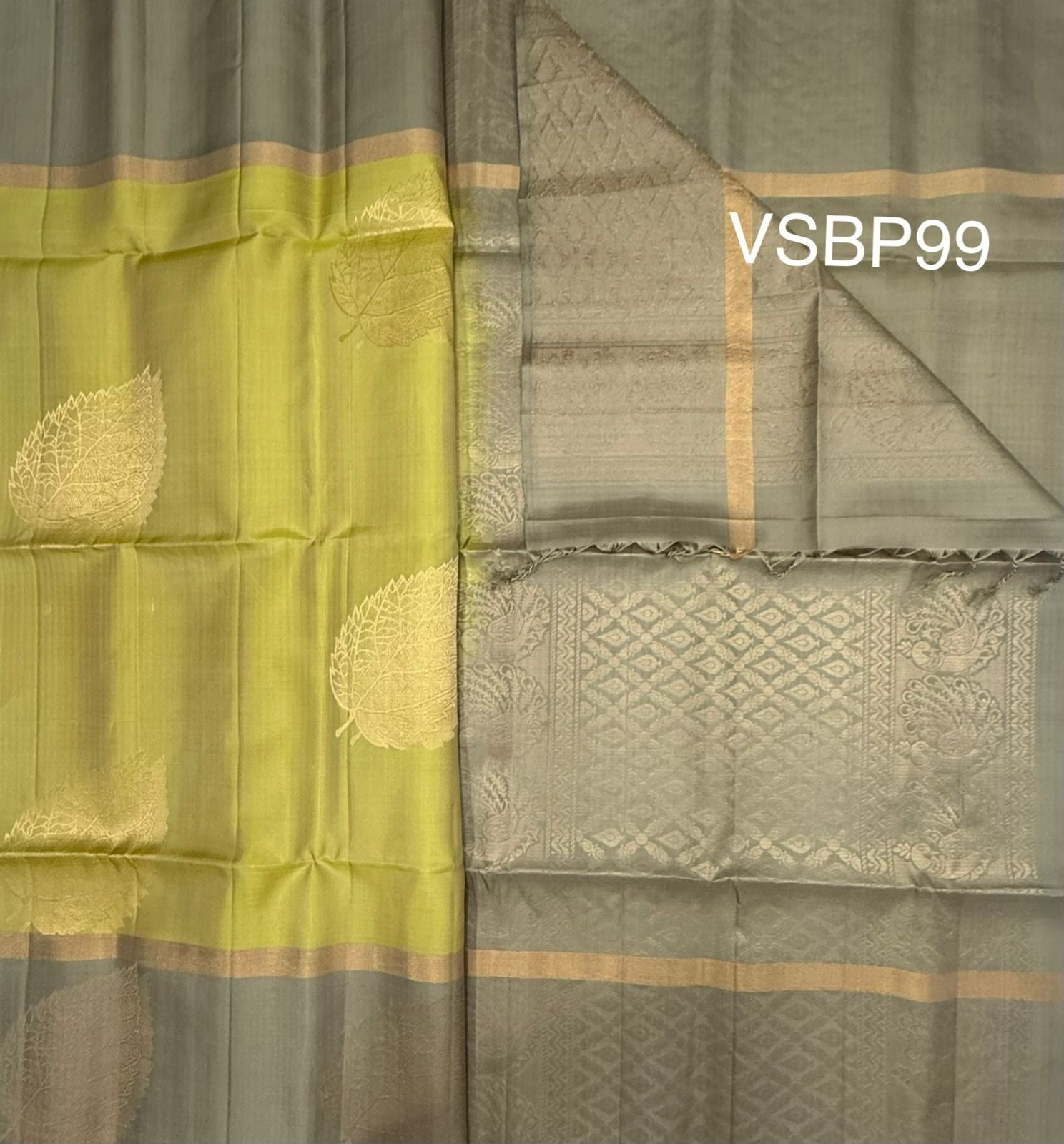 VSBP99 - yellowish green color body & pastel green color pallu,blouse - Pure silk saree