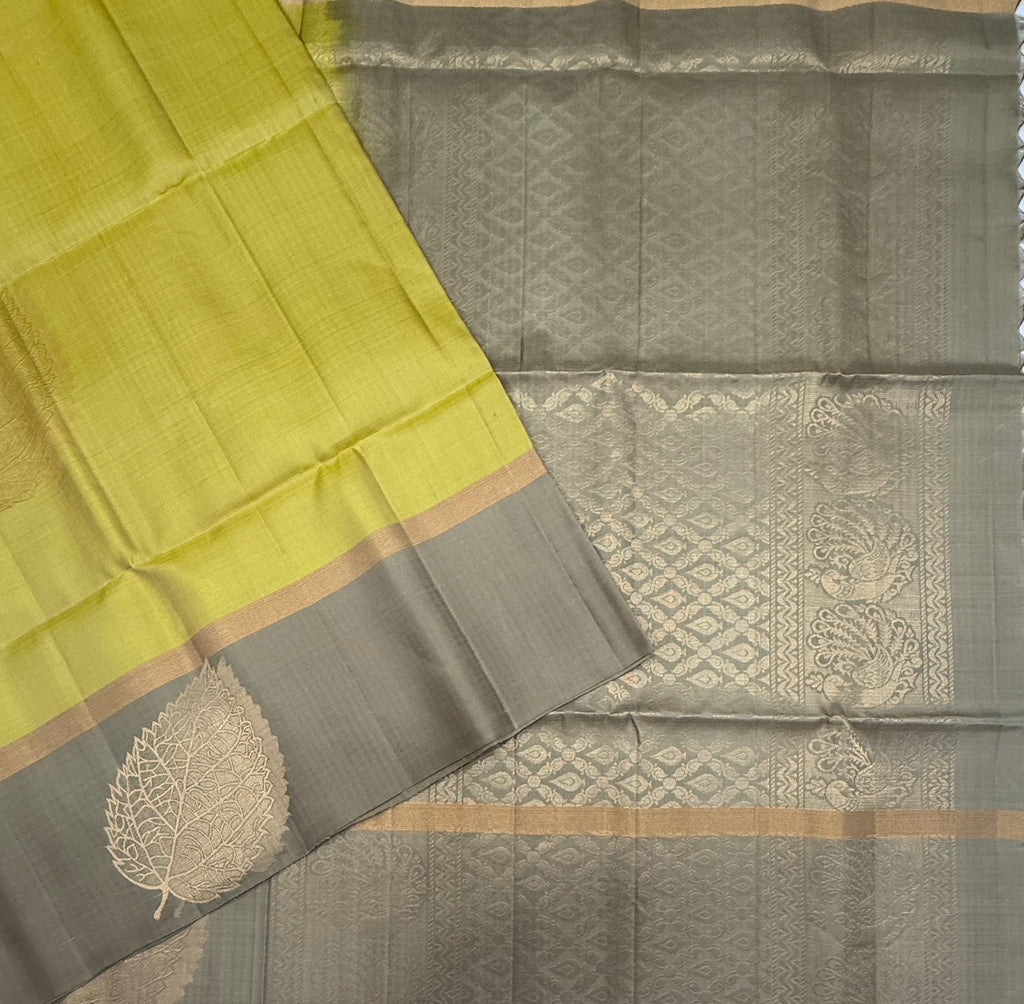VSBP99 - yellowish green color body & pastel green color pallu,blouse - Pure silk saree