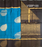 VSBP100 - peacock blue color body & coffee brown color pallu,blouse - Pure silk saree