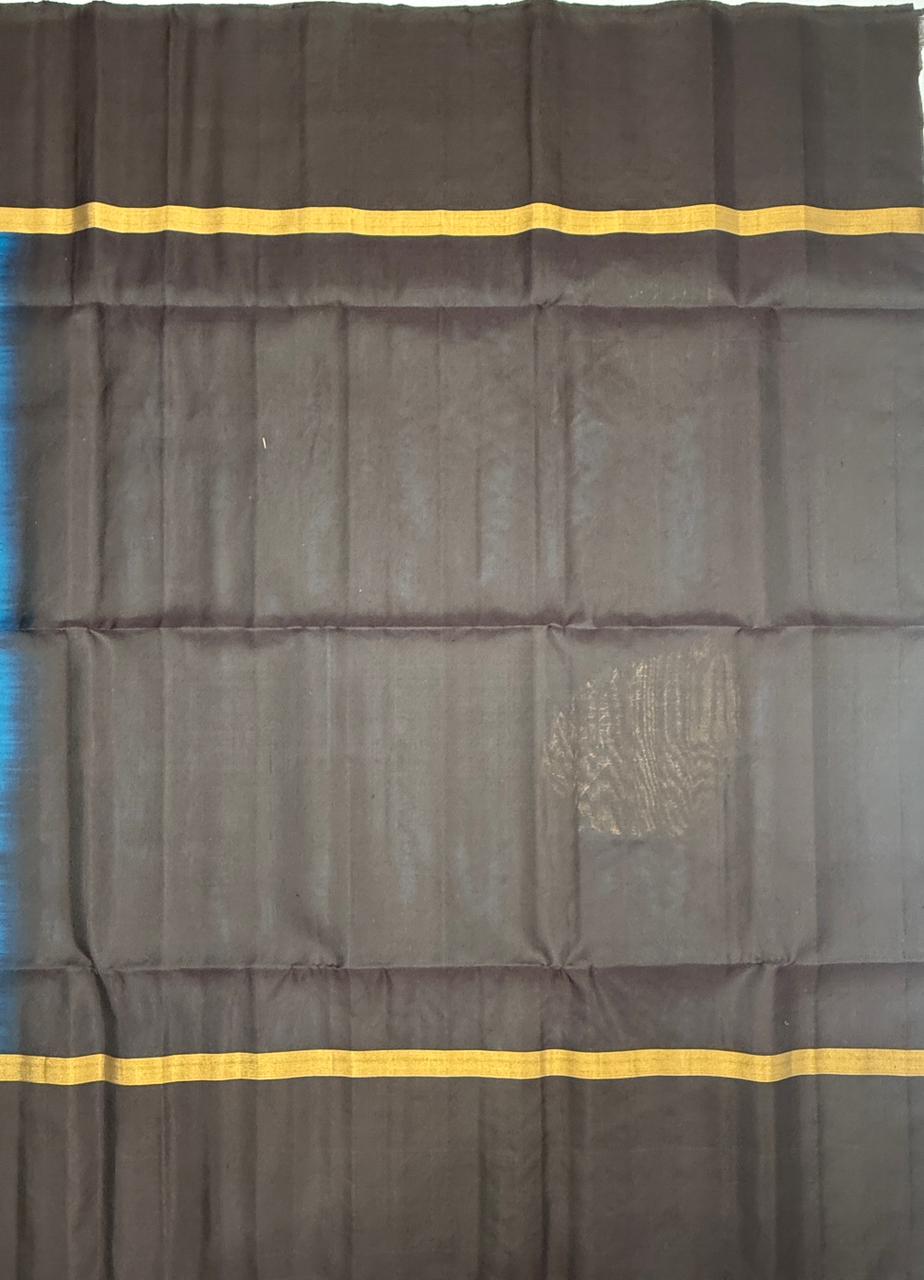 VSBP100 - peacock blue color body & coffee brown color pallu,blouse - Pure silk saree