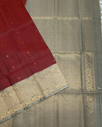 VST259 - maroon color body , pastel grey color pallu , blouse - Pure silk saree