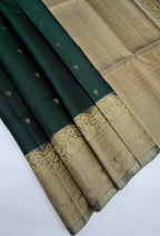 VST260 - green color body , pastel grey color pallu , blouse - Pure silk saree