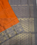 VST261 - brick red color body , lavender color pallu , blouse - Pure silk saree