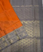 VST261 - brick red color body , lavender color pallu , blouse - Pure silk saree