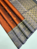 VST261 - brick red color body , lavender color pallu , blouse - Pure silk saree