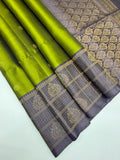VST262 - mehandi green color body , lavender color pallu , blouse - Pure silk saree