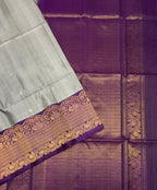 VST263 - grey color body , violet color pallu , blouse - Pure silk saree