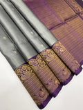 VST263 - grey color body , violet color pallu , blouse - Pure silk saree