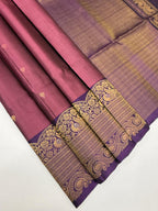 VST264 - dark onion pink color body , violet color pallu , blouse - Pure silk saree