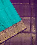 VST265 - peacock green color body , violet color pallu , blouse - Pure silk saree
