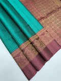 VST267 - peacock green color body , dusky pink color pallu , blouse - Pure silk saree