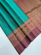 VST267 - peacock green color body , dusky pink color pallu , blouse - Pure silk saree