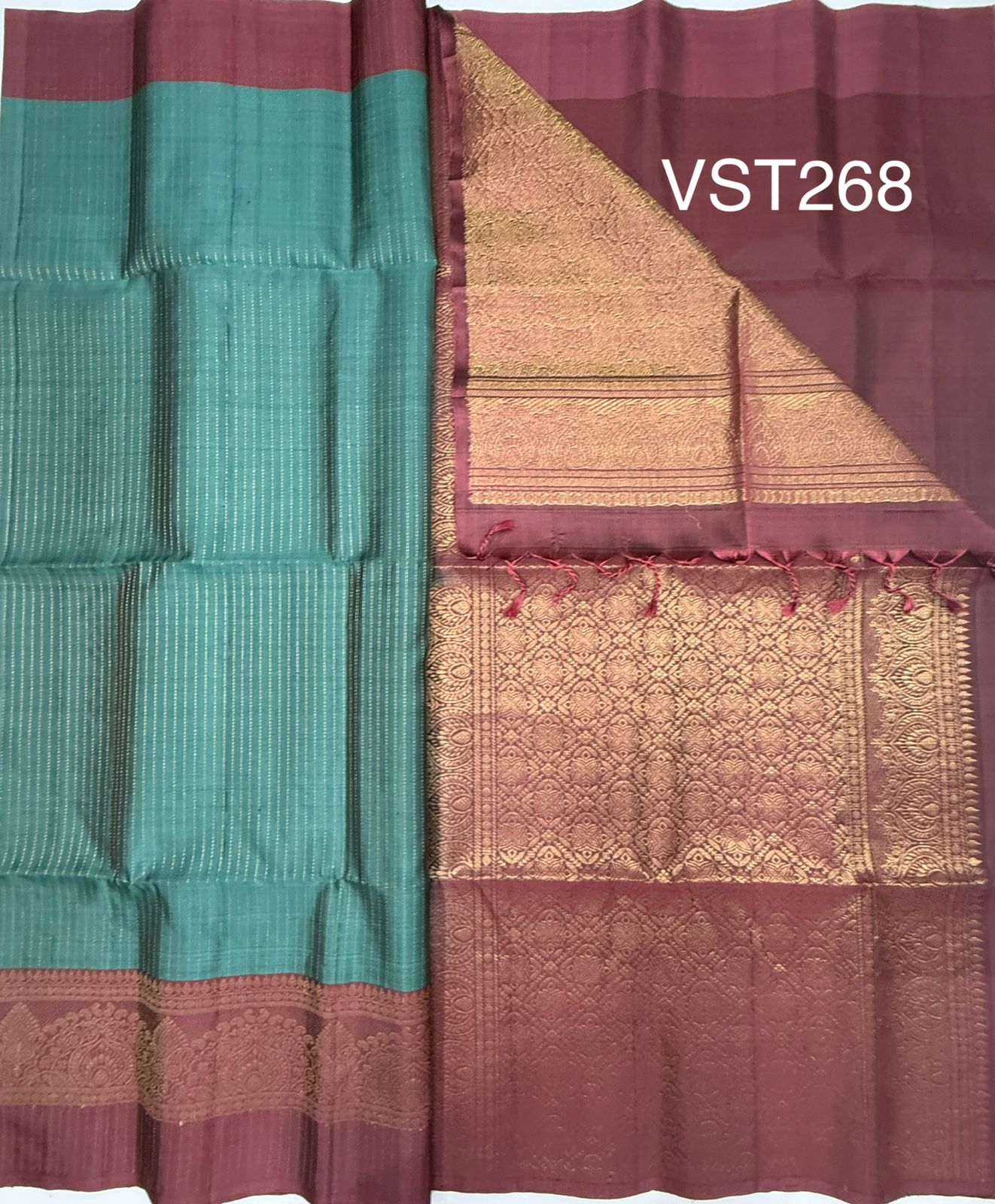 VST268 - pastel blue color body , dusky pink color pallu , blouse - Pure silk saree