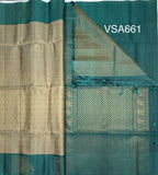 VSA661 - grey color body , pastel blue color pallu , blouse pure silk saree