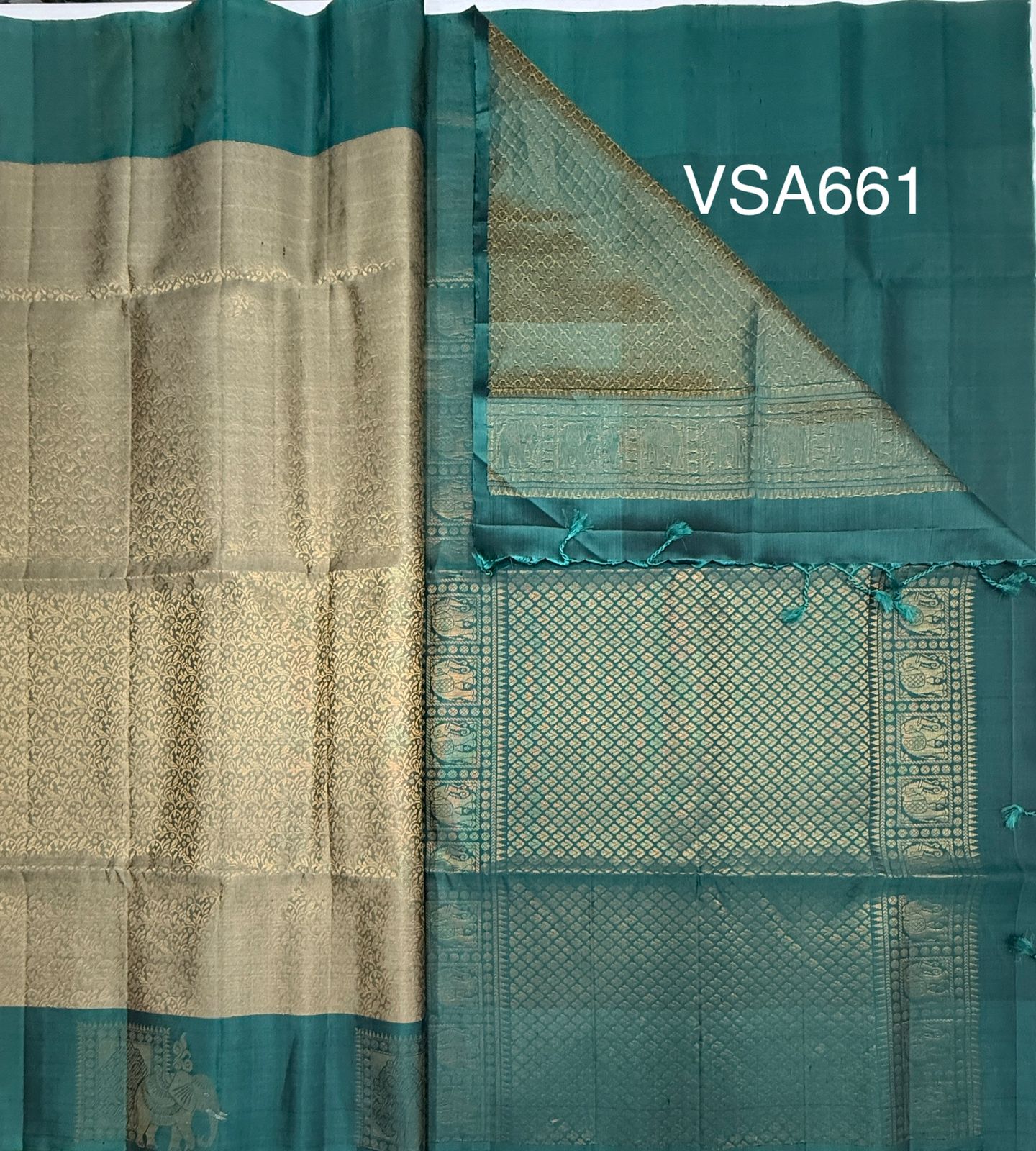 VSA661 - grey color body , pastel blue color pallu , blouse pure silk saree