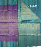 VSA662 - violet color body , pastel blue color pallu , blouse pure silk saree
