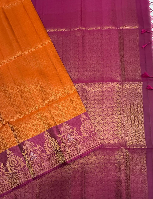 VSA663 - orange color body , purple color pallu , blouse pure silk saree