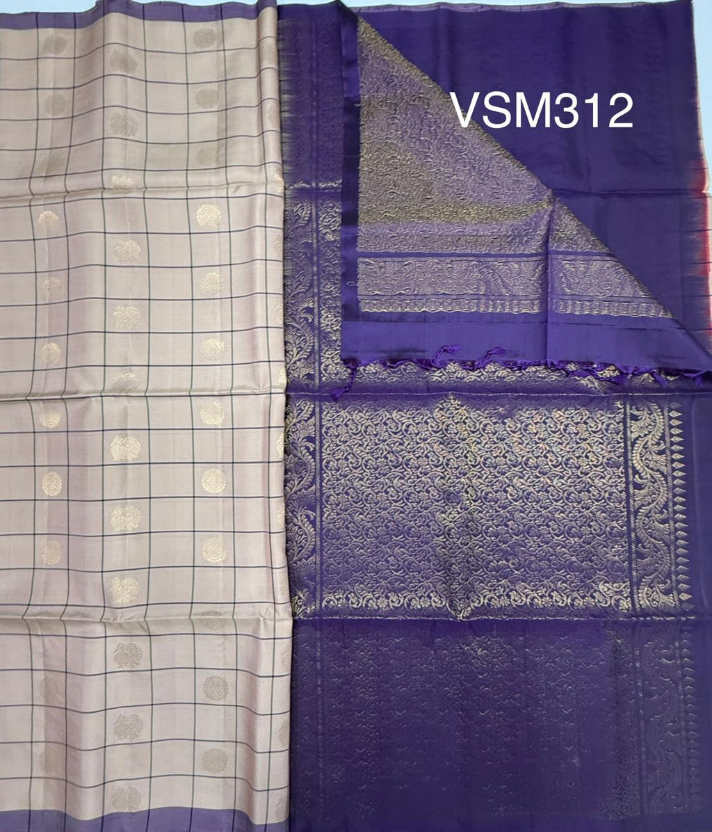 VSM312 - light peach color body , violet color pallu , blouse&nbsp;
