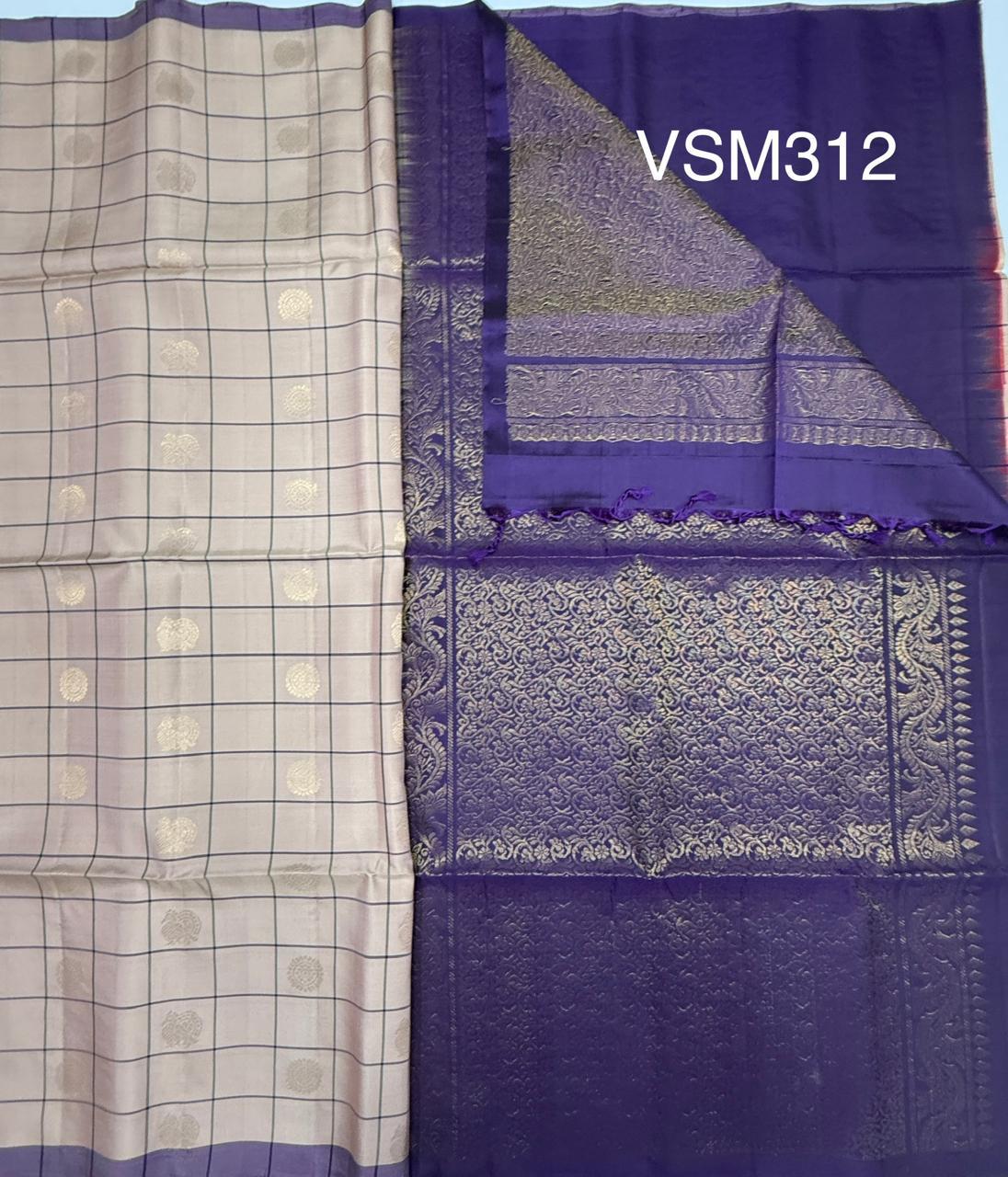 VSM312 - light peach color body , violet color pallu , blouse&nbsp;