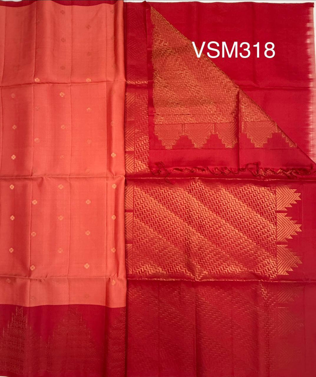 VSM318 - dark peach color body , red color pallu , blouse&nbsp;