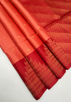 VSM318 - dark peach color body , red color pallu , blouse&nbsp;