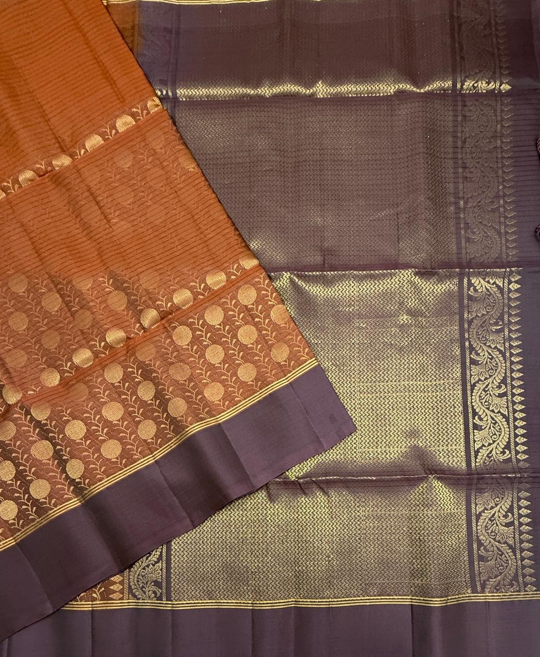 VSM320 - honey brown color body , dark purple color pallu , blouse&nbsp;