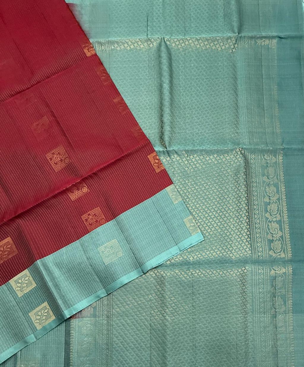 VSM316 - maroon color body , pastel blue color pallu , blouse&nbsp;