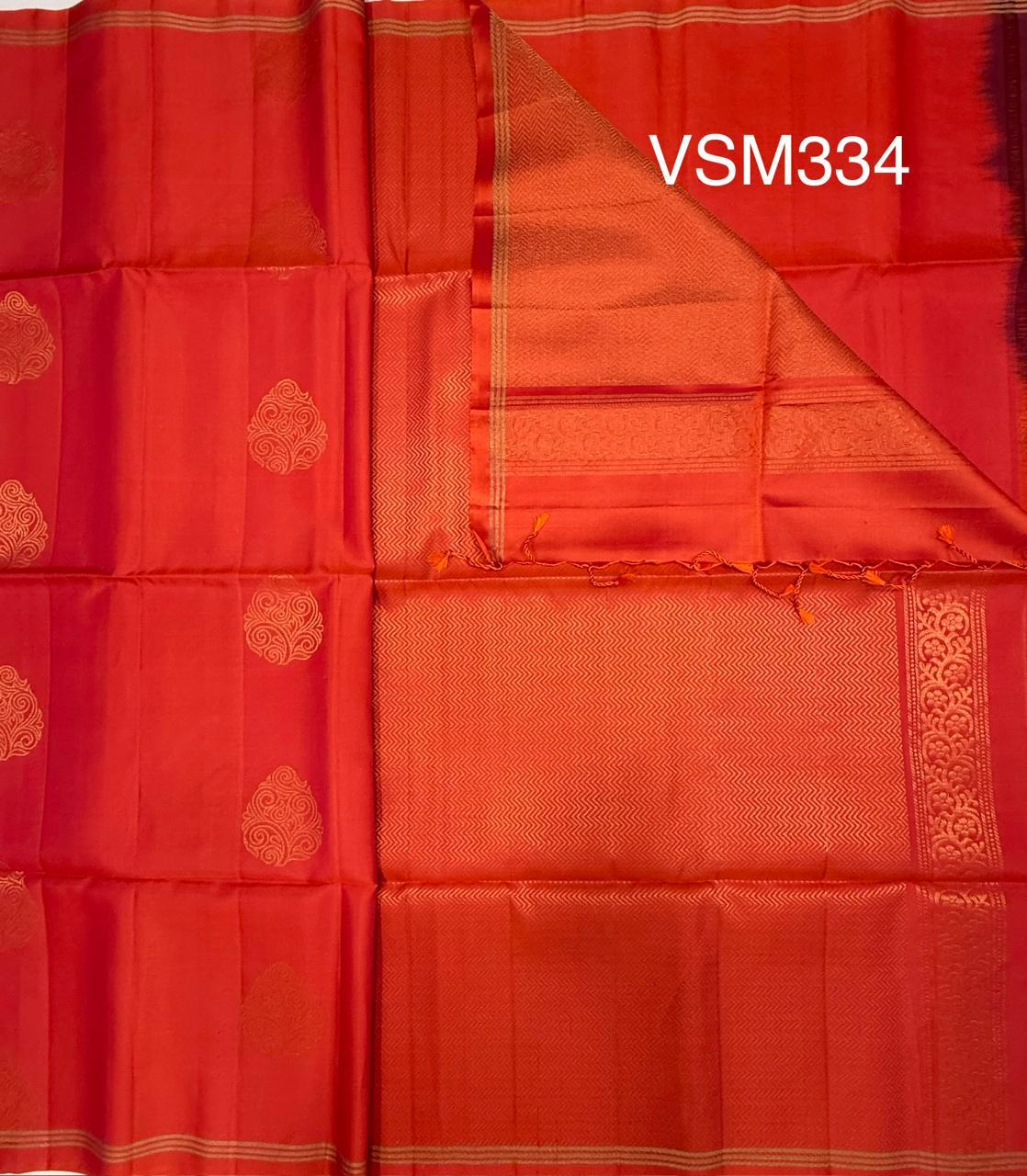 VSM334 - pinkish orange color body, pallu , blouse&nbsp;
