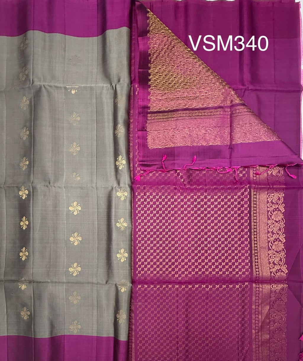 VSM340 - grey color body , purple color pallu , blouse&nbsp;