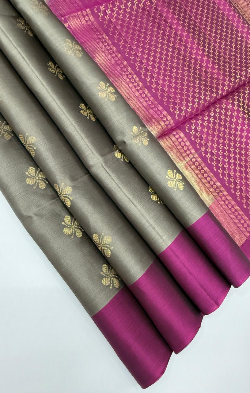 VSM340 - grey color body , purple color pallu , blouse&nbsp;