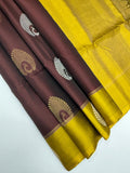 VSM342 - dark maroon color body , yellow with green color pallu , blouse&nbsp;