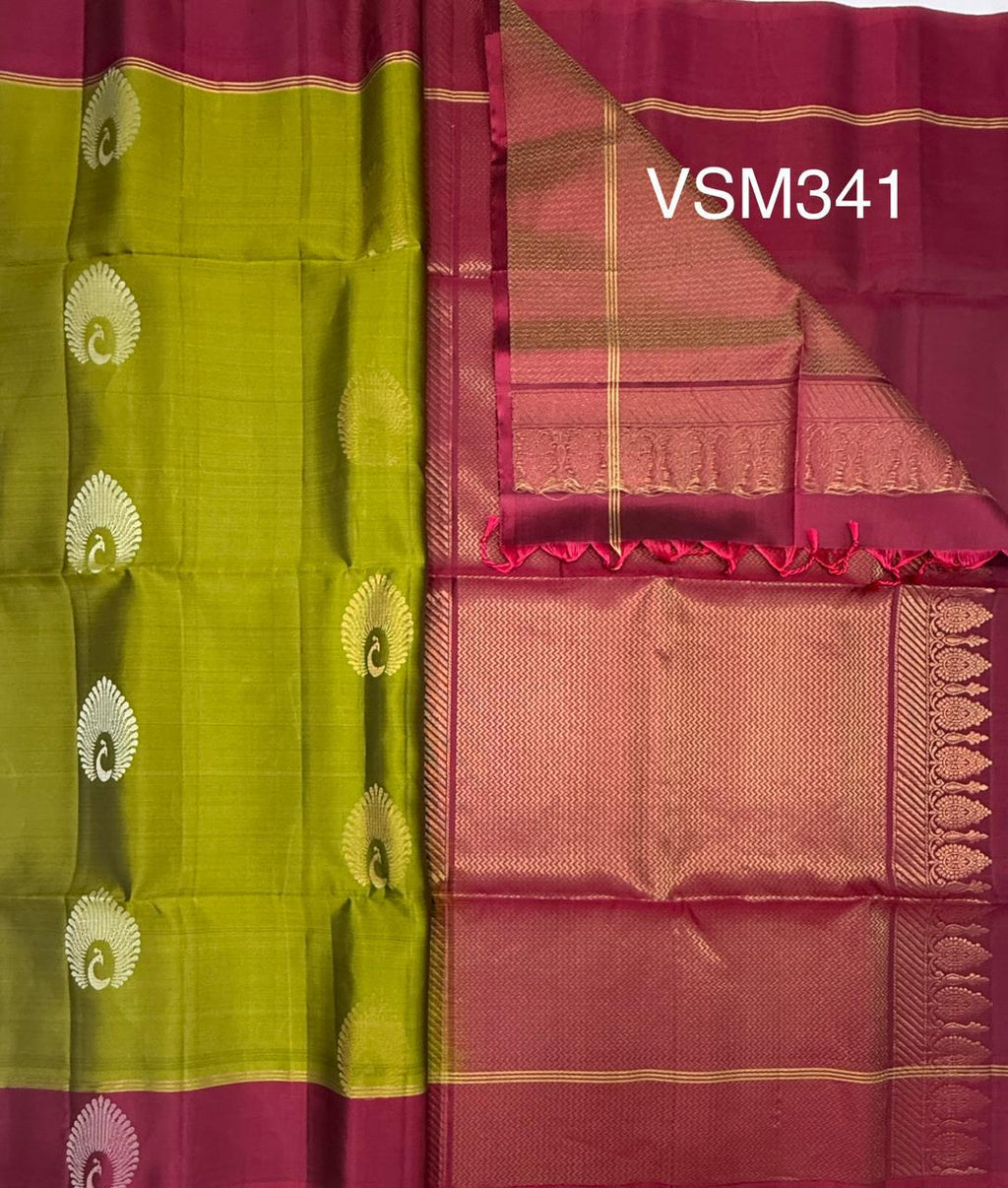 VSM341 - green color body , purple color pallu , blouse&nbsp;