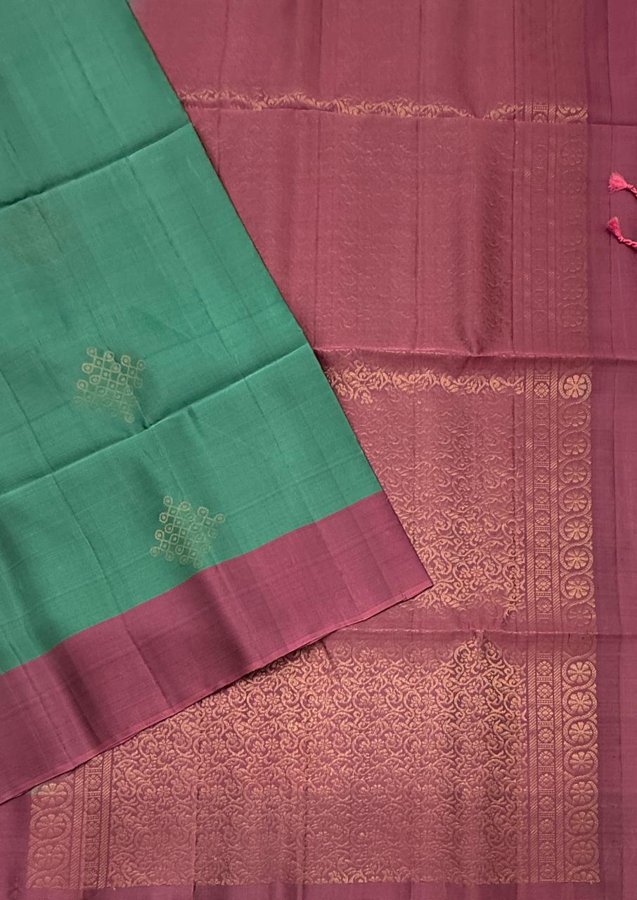 VSM345 - pastel green color body , dusky pink color pallu , blouse&nbsp;