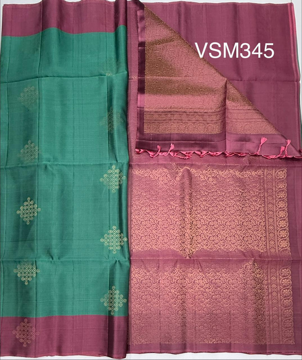 VSM345 - pastel green color body , dusky pink color pallu , blouse&nbsp;