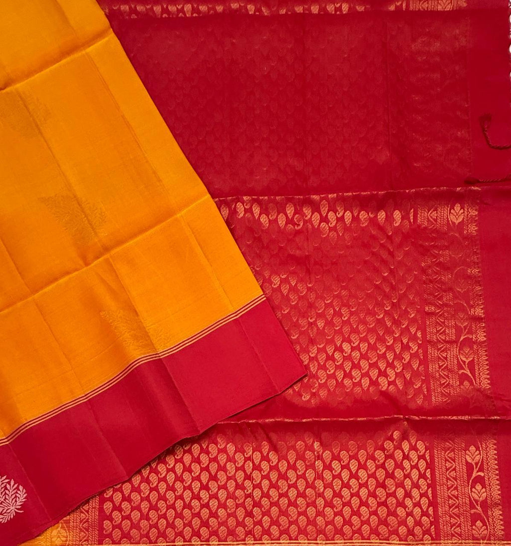 VSM352 - mango yellow color body , red with pink color pallu , blouse&nbsp;