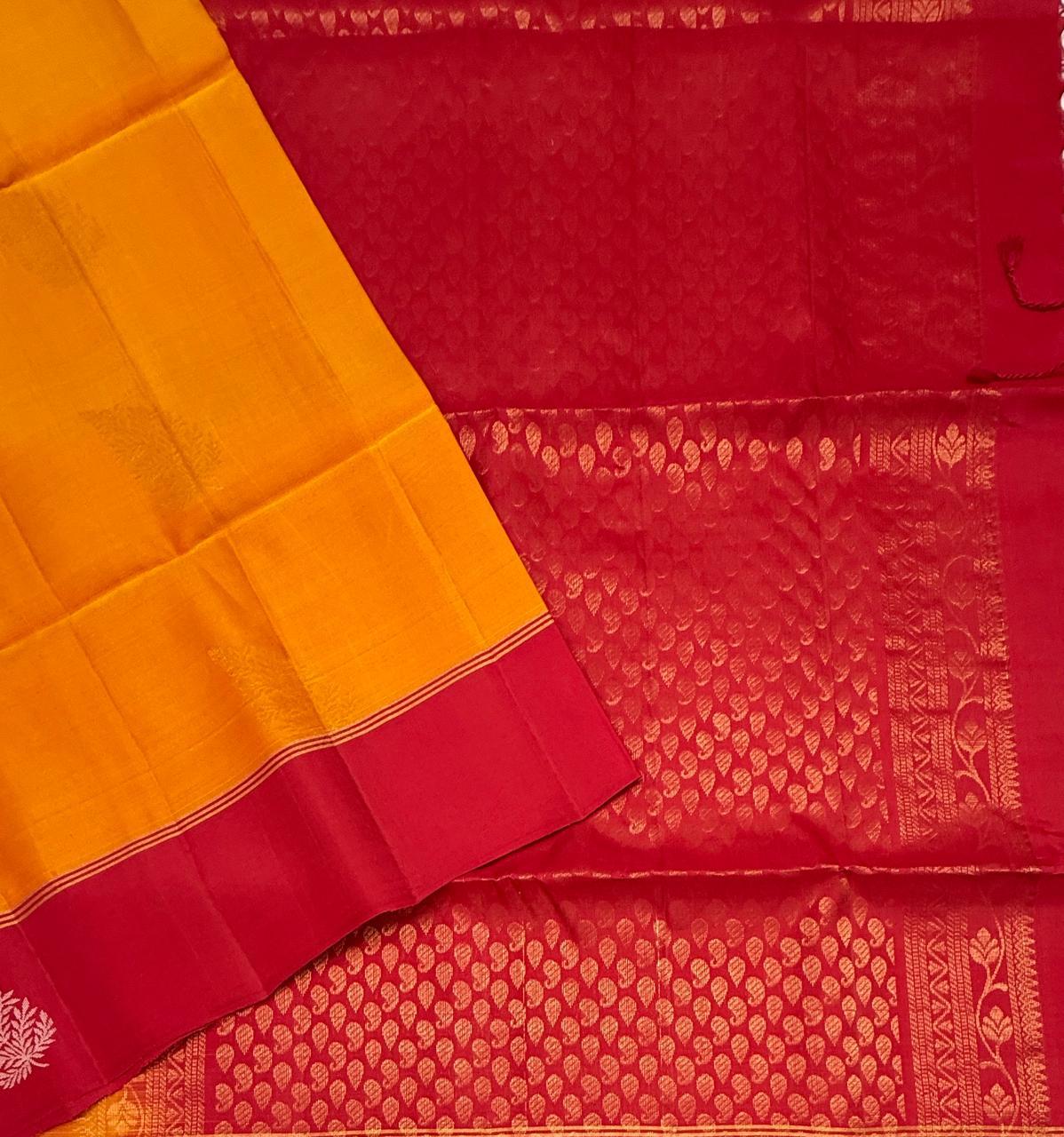 VSM352 - mango yellow color body , red with pink color pallu , blouse&nbsp;