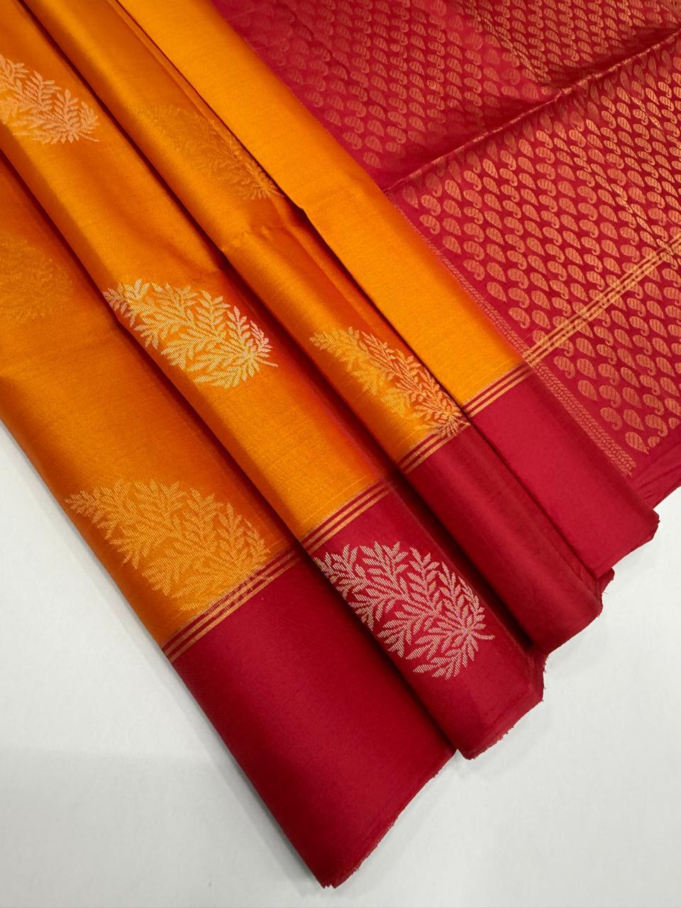 VSM352 - mango yellow color body , red with pink color pallu , blouse&nbsp;