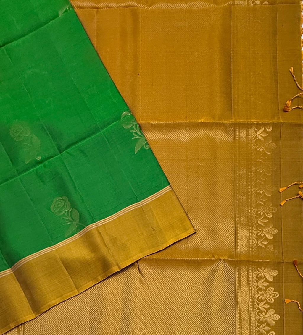 VSM350 - green color body , mustard color pallu , blouse&nbsp;