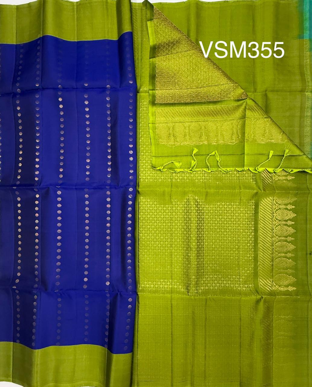 VSM355 - royal blue color body , leaf green color pallu , blouse&nbsp;