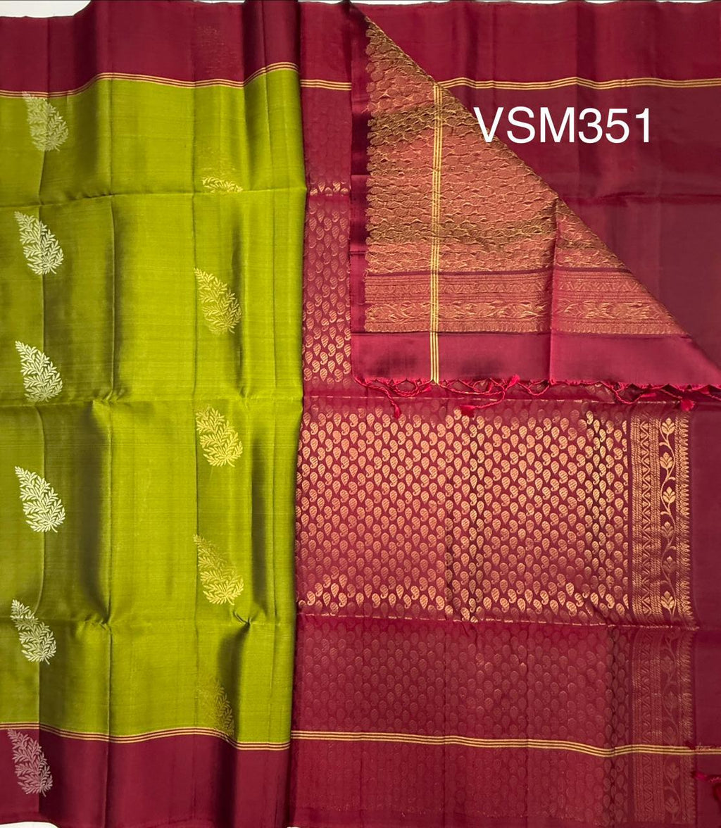 VSM351 - leaf green color body , purple color pallu , blouse&nbsp;